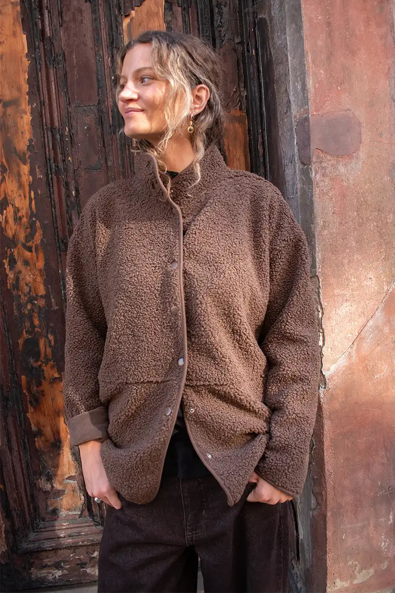 Fransa Gwynne Rain Drum Brown Sherpa Jacket - The Mercantile London