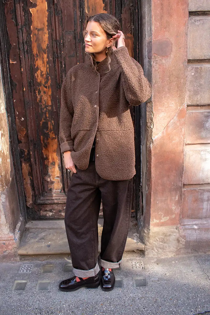 Fransa Gwynne Rain Drum Brown Sherpa Jacket - The Mercantile London