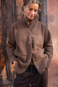 Fransa Gwynne Rain Drum Brown Sherpa Jacket - The Mercantile London