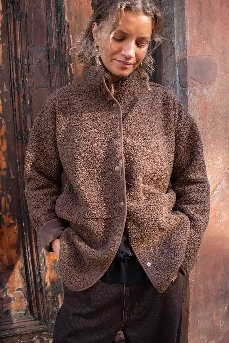 Fransa Gwynne Rain Drum Brown Sherpa Jacket - The Mercantile London