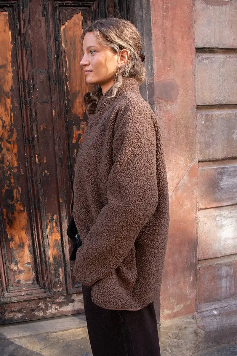 Fransa Gwynne Rain Drum Brown Sherpa Jacket - The Mercantile London
