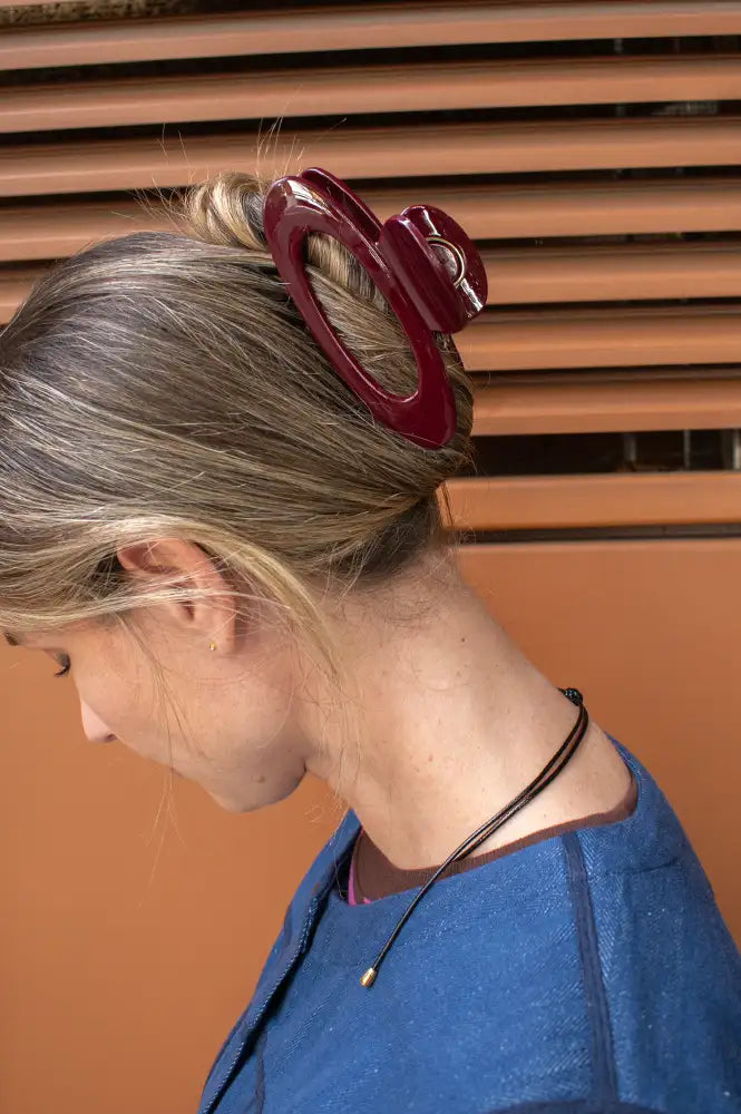White Deep Red Oval Cut Out Hair Claw