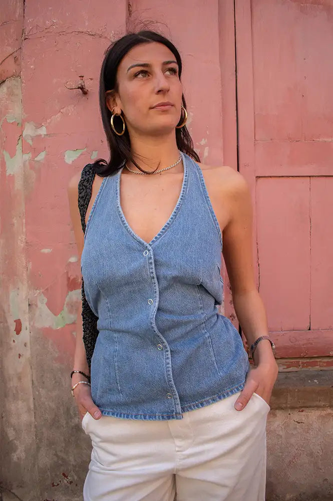 Object Fulla Sleeveless Denim Top - The Mercantile London
