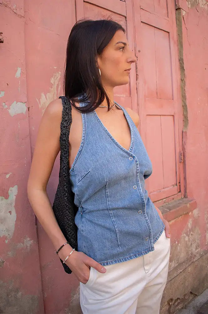 Object Fulla Sleeveless Denim Top - The Mercantile London