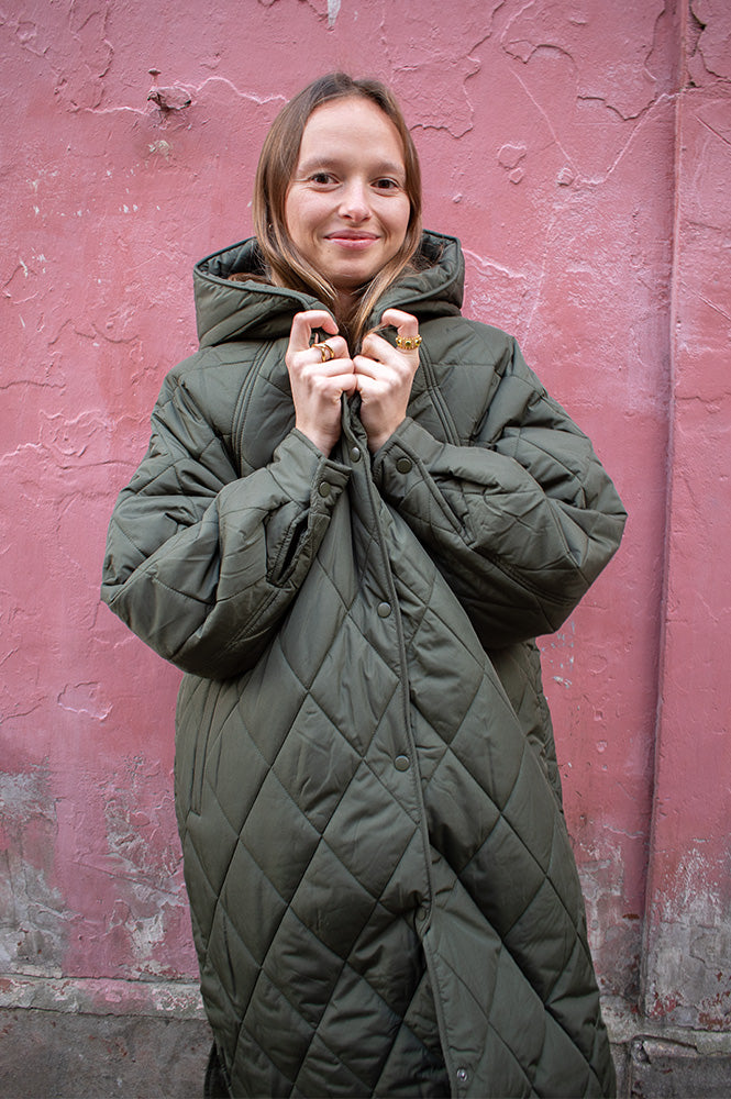 ICHI Hansa Forest Night Quilted Coat - The Mercantile London