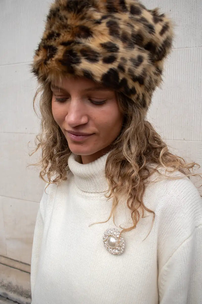 Helen Moore Leopard Faux Fur Pillbox Hat