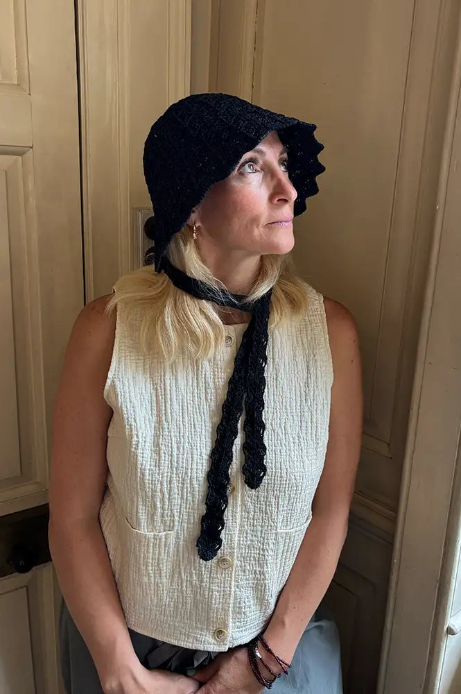 Funkyrel Haila Black Tie Strap Lace Hat