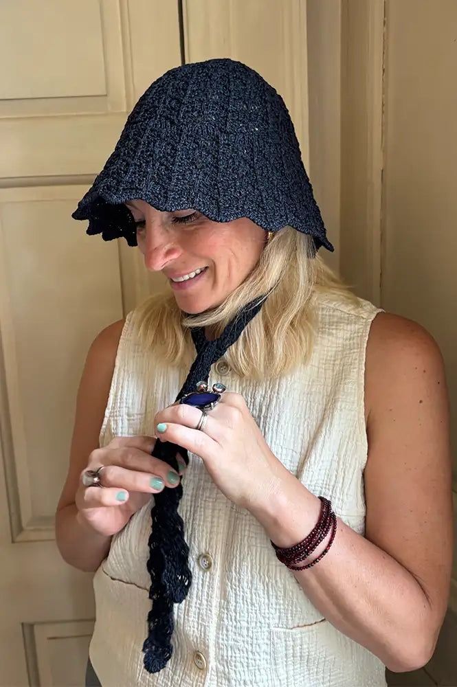 Funkyrel Haila Black Tie Strap Lace Hat