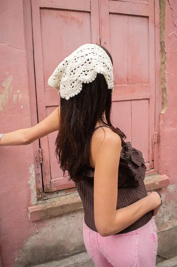 Funkyrel Scarvii Cream Crochet Lace Triangle Hair Scarf - The Mercantile London