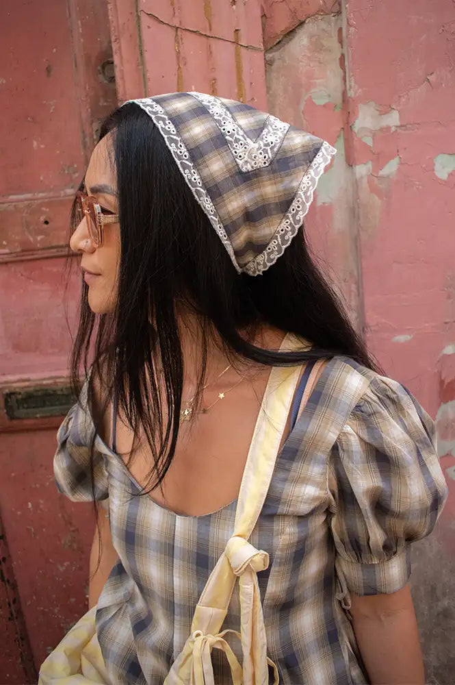 Damson Madder Cardamon Check Headscarf