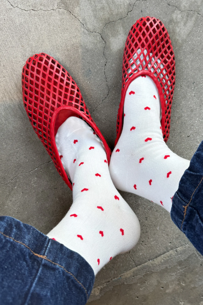 Le Bon Shoppe Red & White Heart Sneaker Socks