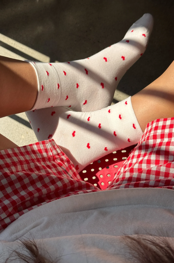 Le Bon Shoppe Red & White Heart Sneaker Socks