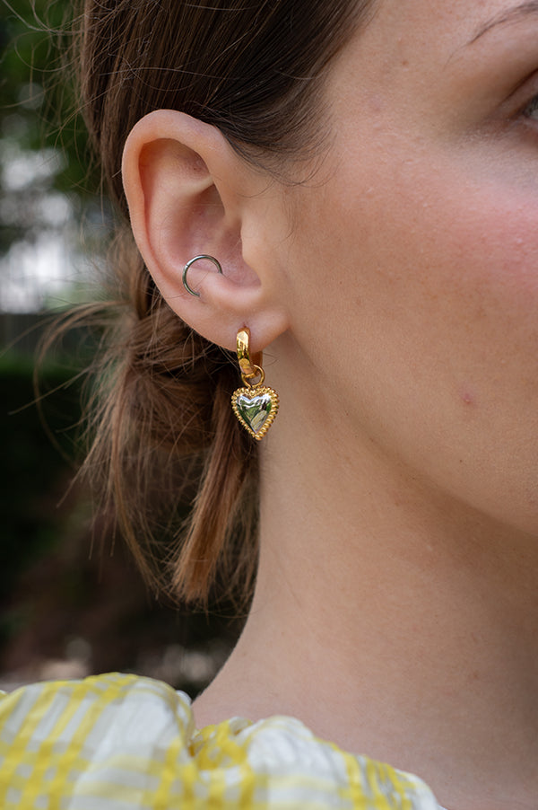 White Two Tone Heart Pendant Huggies - The Mercantile London