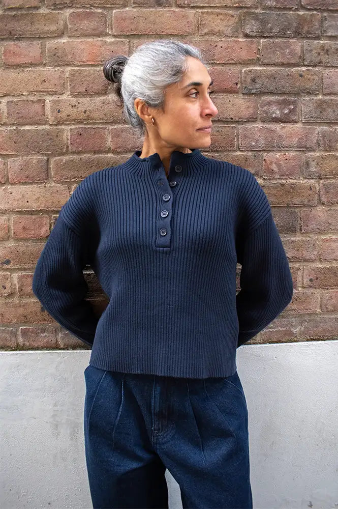ICHI Aerin Total Eclipse Ribbed Henley Jumper