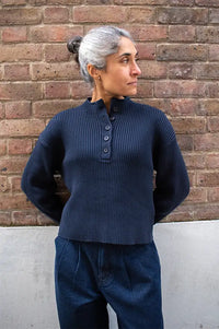 ICHI Aerin Total Eclipse Ribbed Henley Jumper