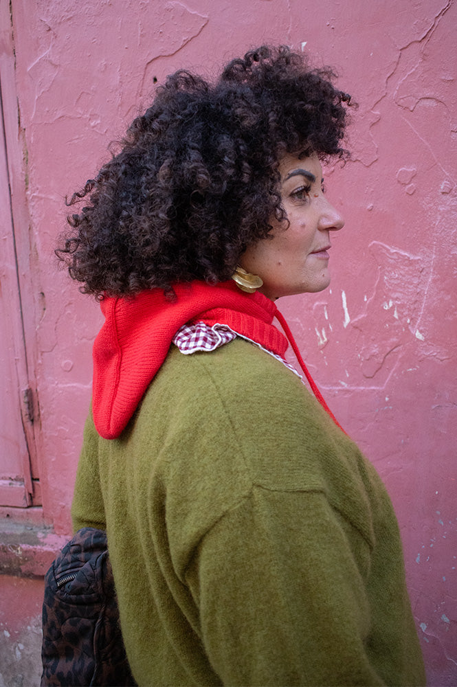 Somerville Red Cashmere Drawstring Hood