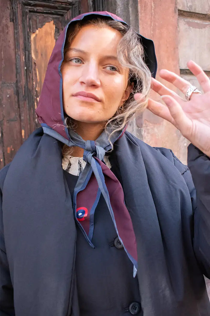 Flotte Prune & Indigo Waterproof Hood - The Mercantile London