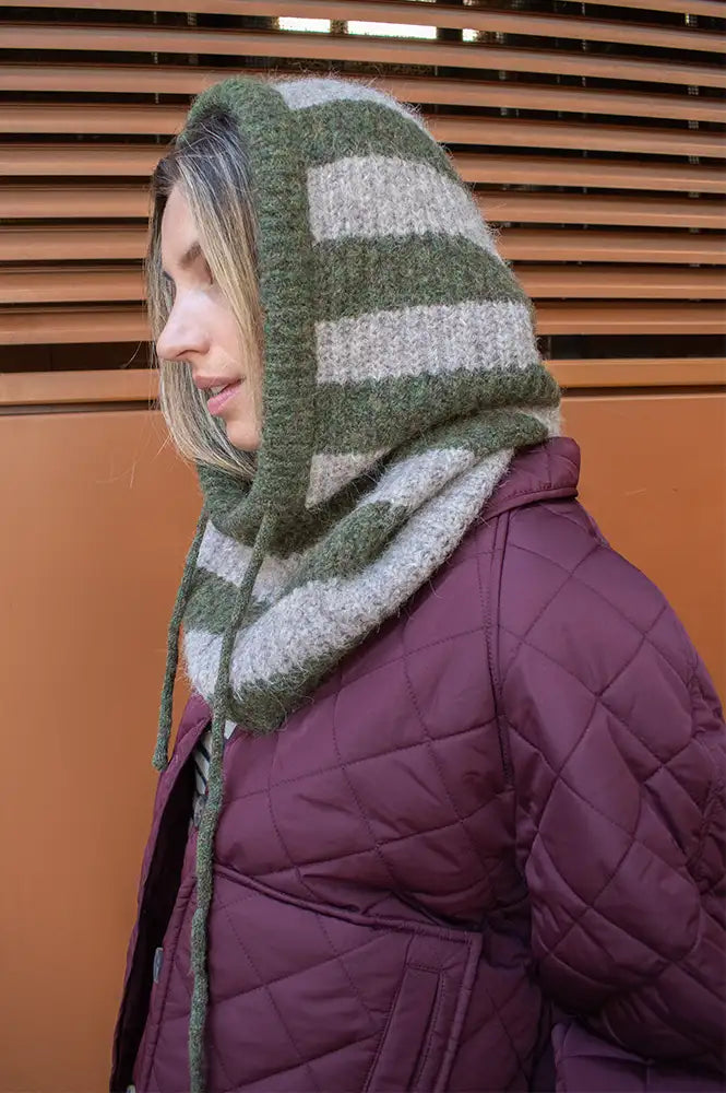 Object Milu Duffle Bag Green Striped Knitted Balaclava