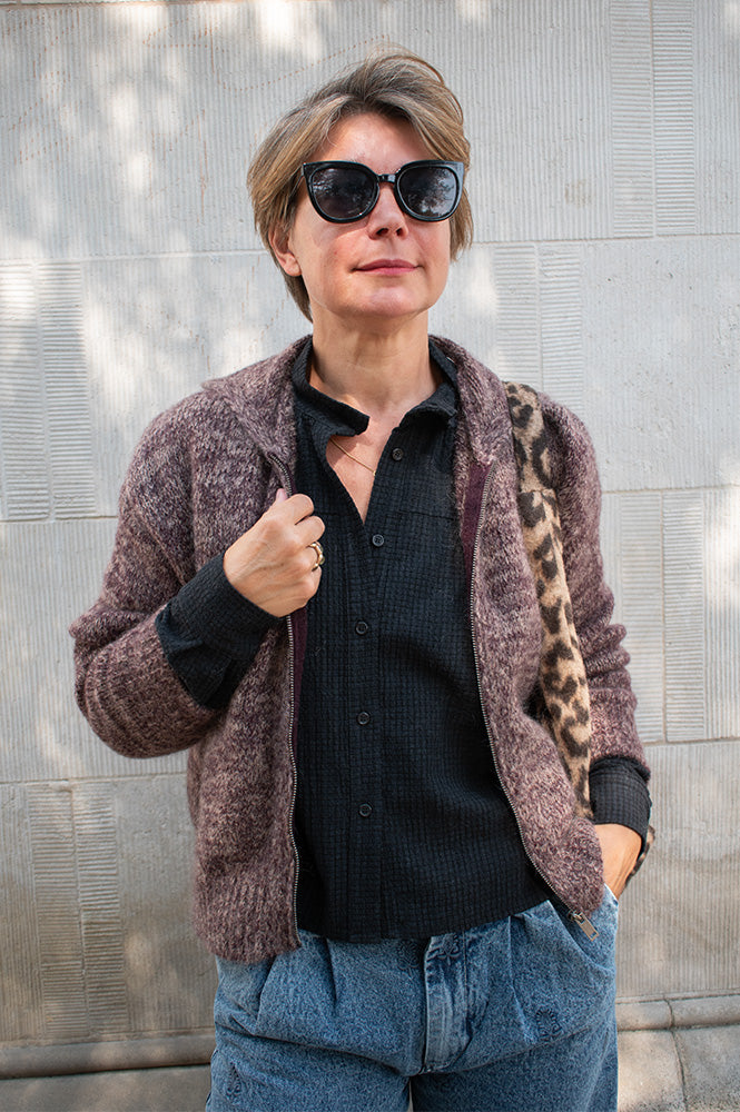 Maison Anje Bratt Mulberry Knitted Zip-Up Hoodie - The Mercantile London