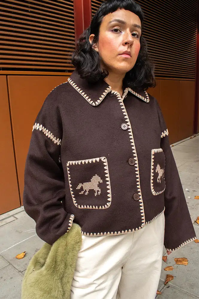 The Tiny Big Sister Embroidered Horses Short Coat