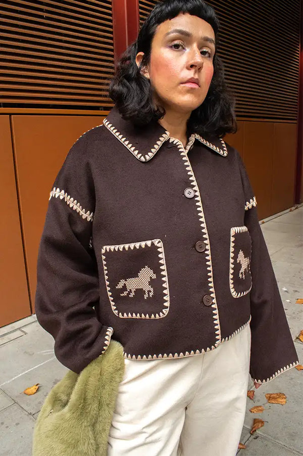 The Tiny Big Sister Embroidered Horses Short Coat