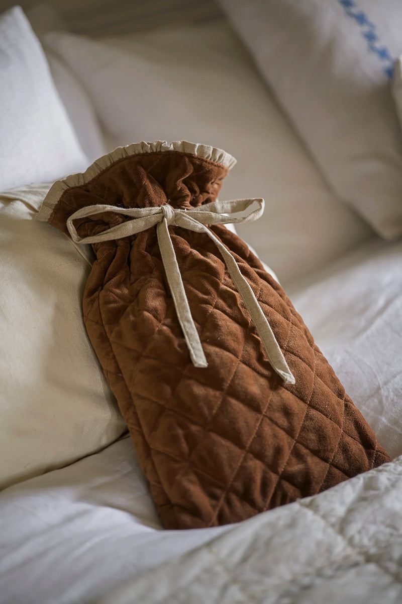 Indian Cotton Ginger Velvet Hot Water Bottle - The Mercantile London