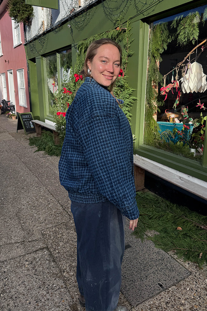 Seventy + Mochi Juno Houndstooth Denim Bomber Jacket