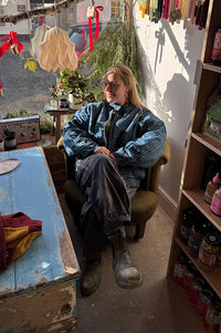 Seventy + Mochi Juno Houndstooth Denim Bomber Jacket