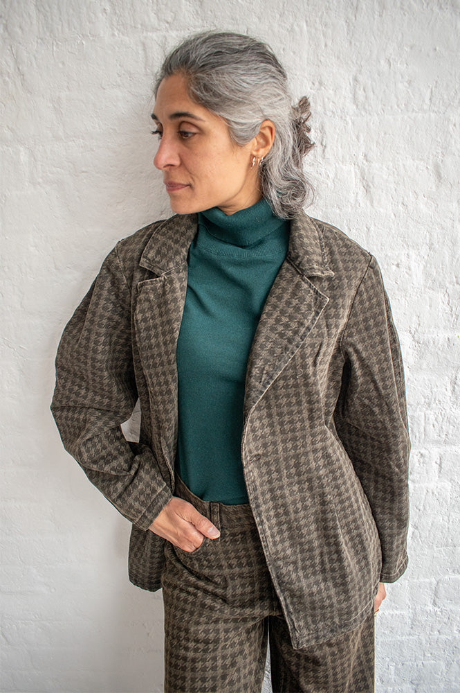 Seventy + Mochi Bette Cacao Houndstooth Denim Jacket - The Mercantile London