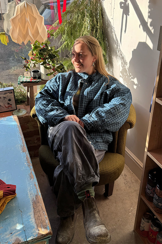 Seventy + Mochi Juno Houndstooth Denim Bomber Jacket