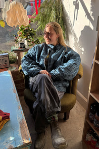 Seventy + Mochi Juno Houndstooth Denim Bomber Jacket