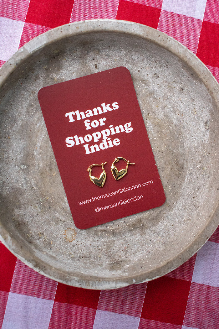 White Heart Gold Huggie Earrings