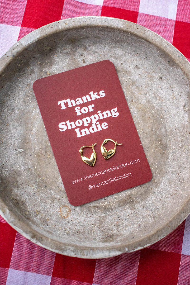 White Heart Gold Huggie Earrings