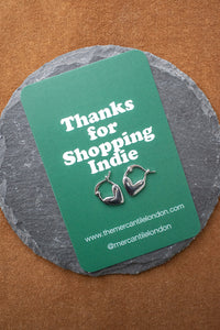 White Heart Silver Huggie Earrings