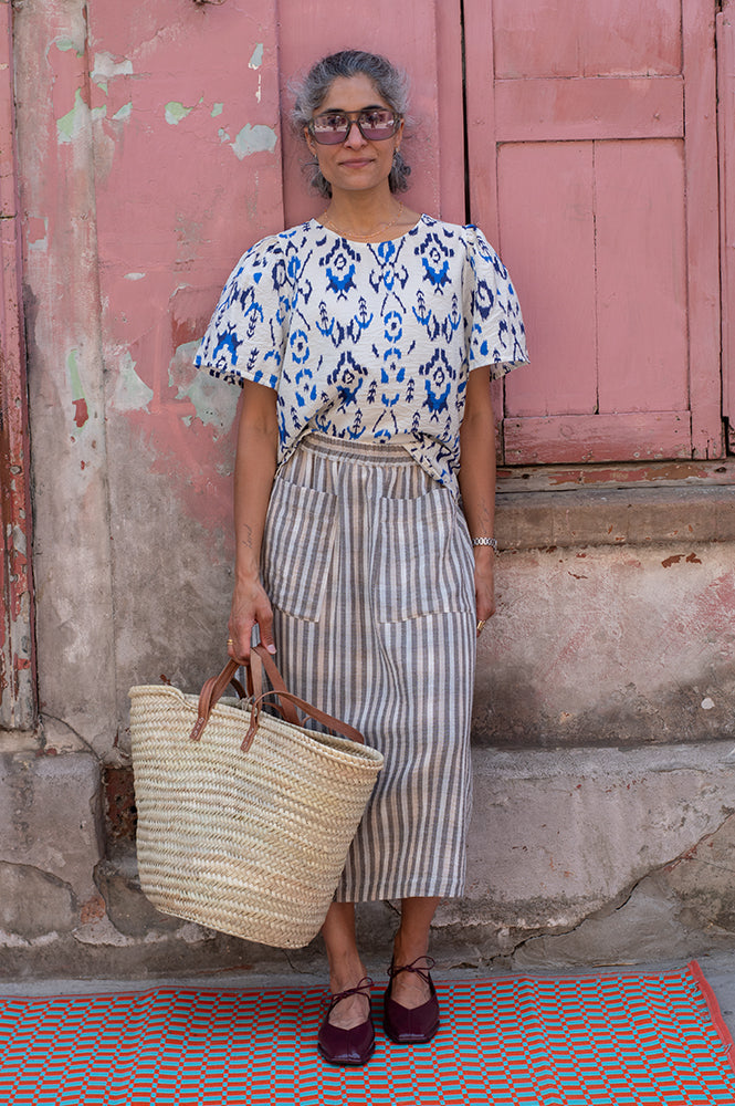 ICHI Harper Medieval Blue Print Top - The Mercantile London