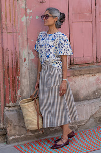 ICHI Harper Medieval Blue Print Top - The Mercantile London