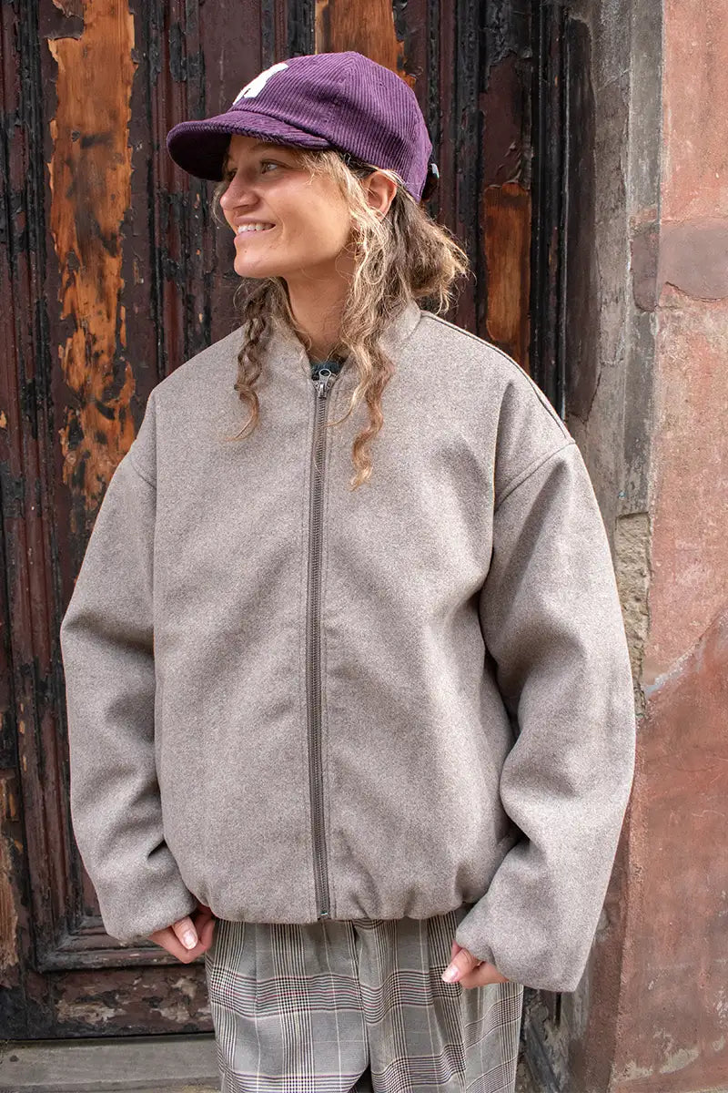 ICHI Jannet Taupe Grey Bomber Jacket