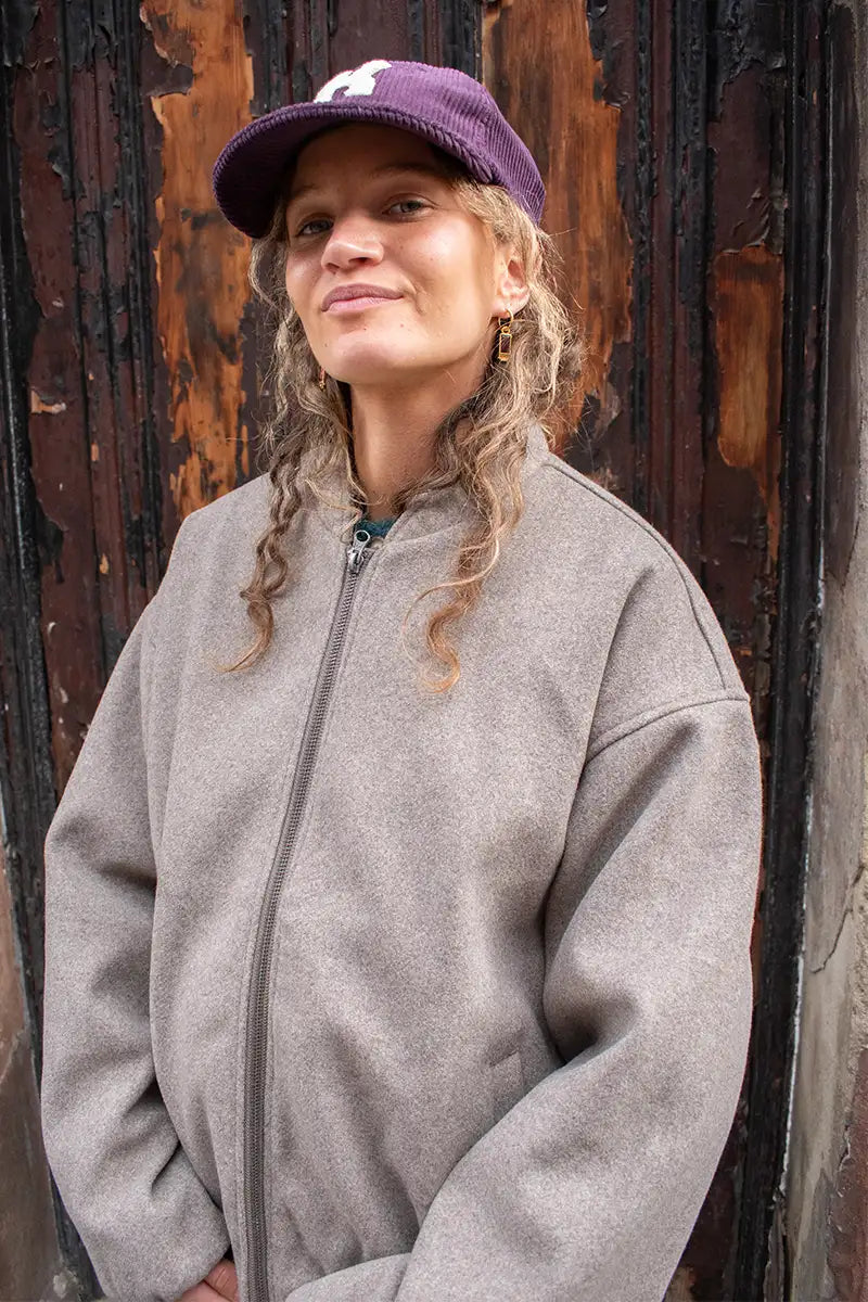 ICHI Jannet Taupe Grey Bomber Jacket