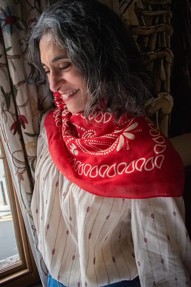 ICHI Mary Poinsetta Paisley Print Wool Scarf