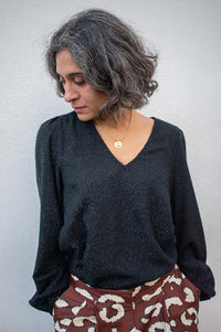 ICHI Kavira Black V-Neck Blouse - The Mercantile London