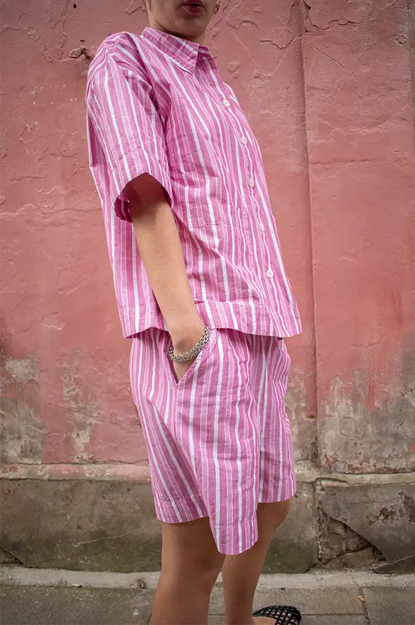 ICHI Indra Wild Orchid Stripe Shorts - The Mercantile London