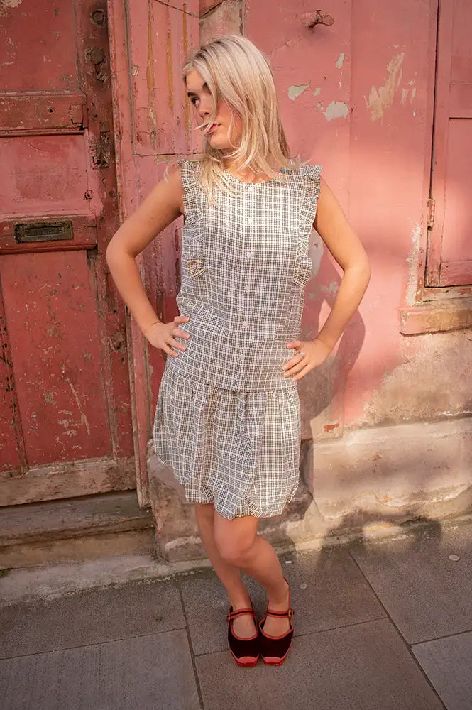 ICHI Jola Blue & White Check Top - The Mercantile London