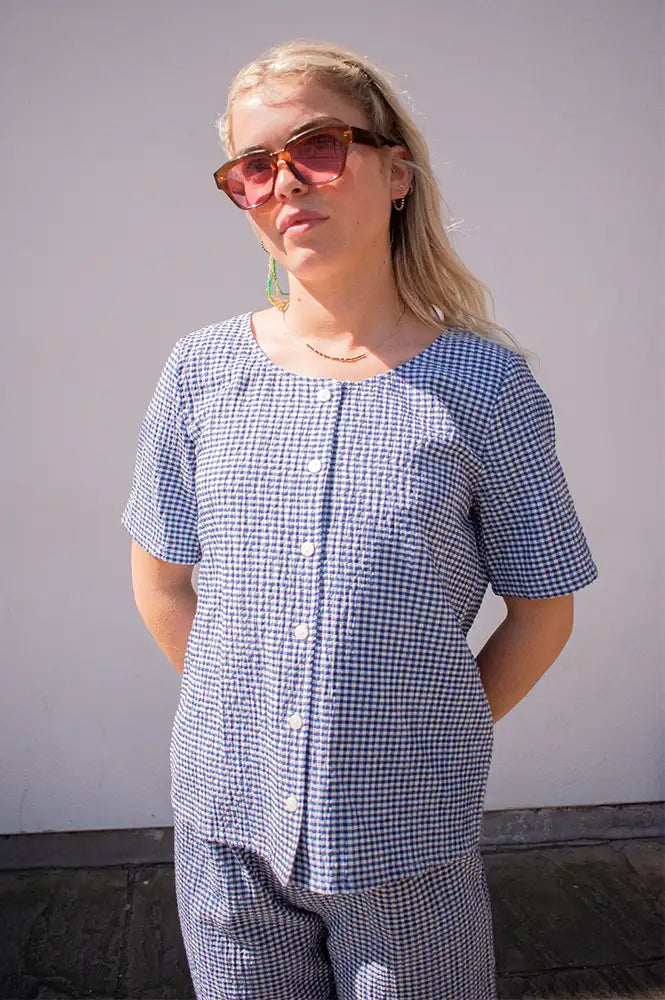 ICHI Jilma Sodalite Blue Gingham Blouse - The Mercantile London