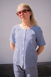 ICHI Jilma Sodalite Blue Gingham Blouse - The Mercantile London