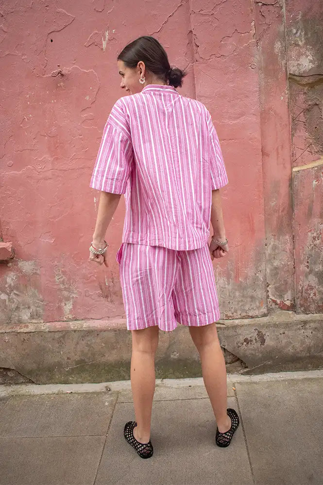 ICHI Indra Wild Orchid Stripe Shorts - The Mercantile London