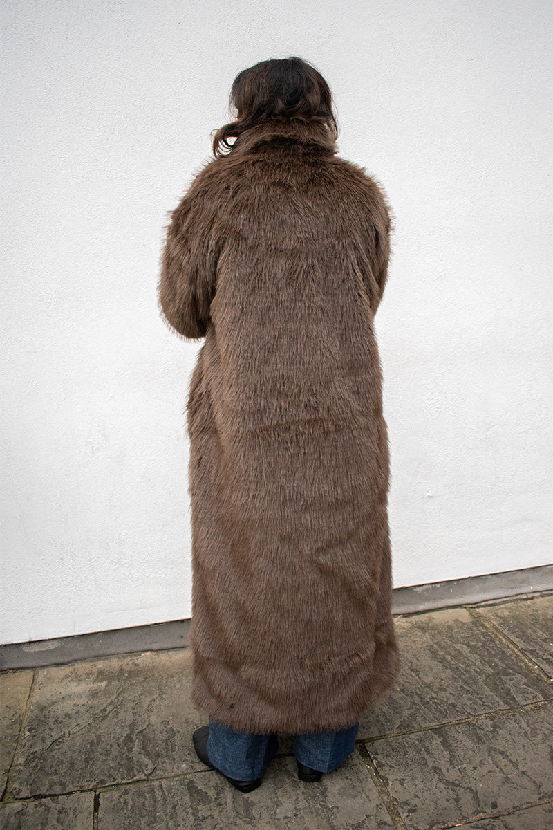 ICHI Linda Chocolate Fur Trench Coat - The Mercantile London