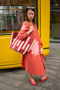 ICHI Mikkeline Red Striped Jute Bag