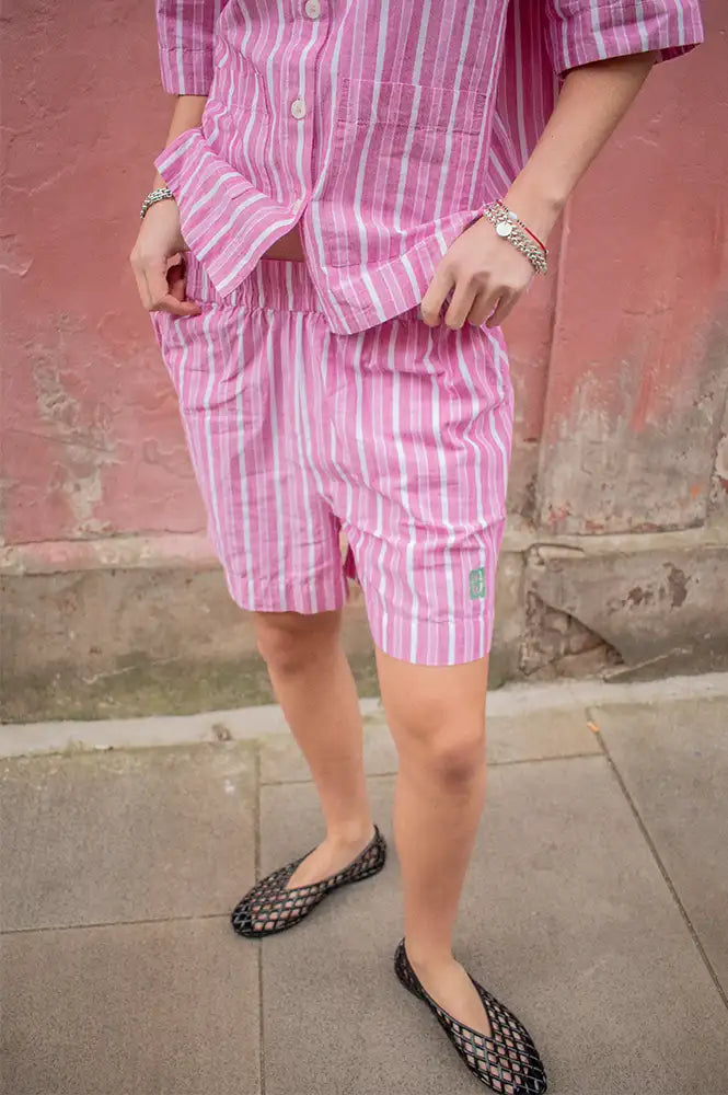 ICHI Indra Wild Orchid Stripe Shorts - The Mercantile London