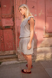 ICHI Jola Blue & White Check Skirt - The Mercantile London