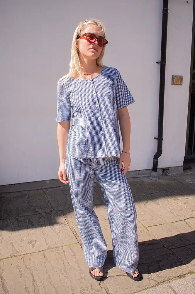 ICHI Jilma Sodalite Blue Gingham Blouse - The Mercantile London